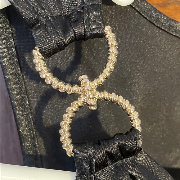 Nicole Miller Black Maxi Dress with Gold Accents size small NWT - Picture 6 of 6